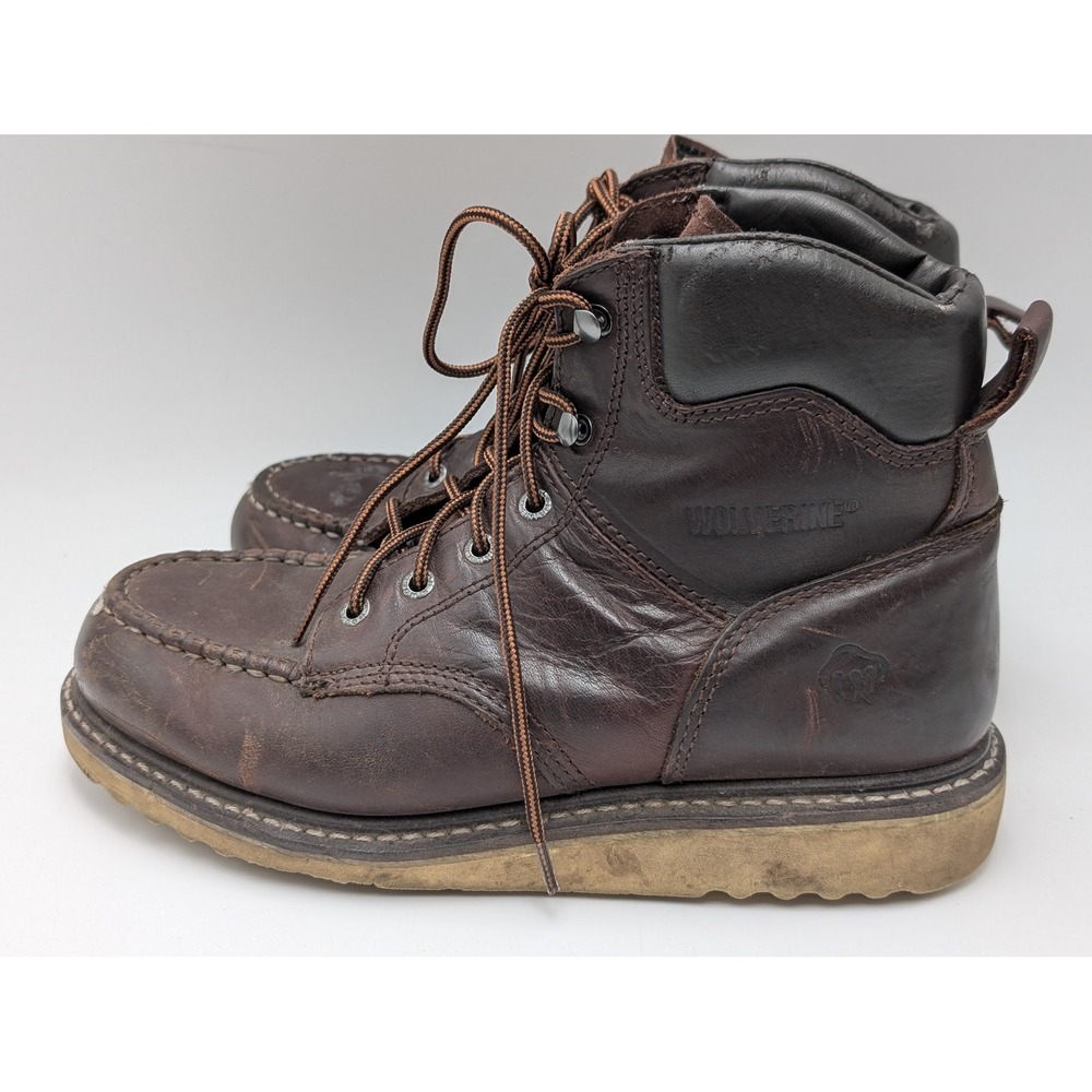 Wolverine Work Boots Men 8M Brown W08074 Moc Toe Leather Wedge Sole Rugged